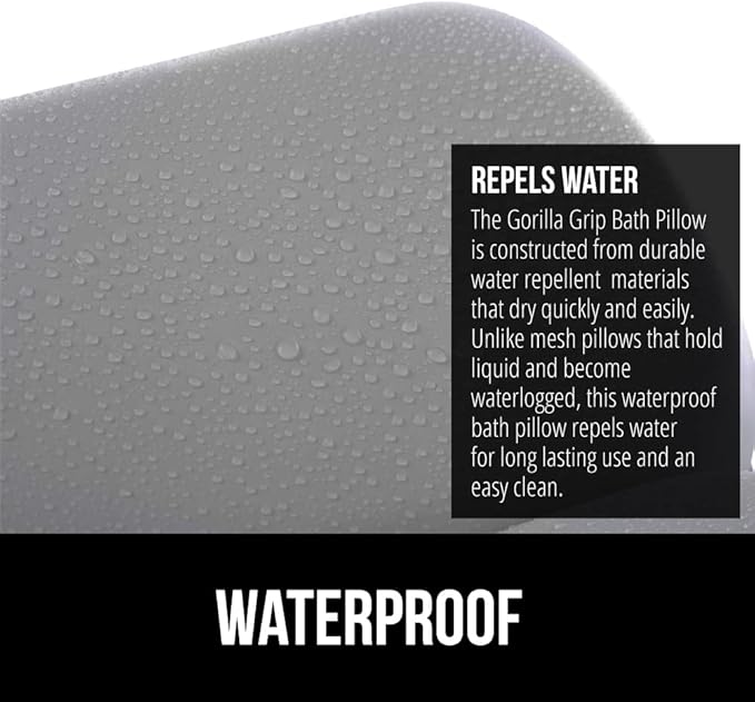 GORILLA GRIP Bath Pillow for Tub, Strong Suction Cups, Luxury Bathtub Pillows, Headrest Neck and Back Support, Relaxing Hot Tub and Home Spa Accessories, Bathroom Essentials, Gifts for Women, Gray