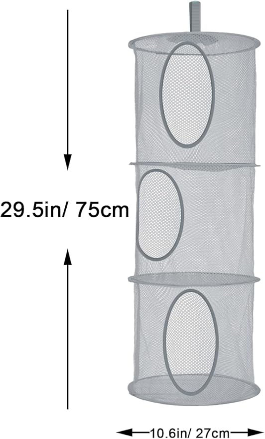 coastal rose 2Pcs Stuffed Animal Storage Foldable Stuffed Animal Net or Hammock Organizer, 3 Compartments Hanging Mesh Toy Storage Hammock for Kid Room Toys, Gloves, Hats, Socks（Grey）
