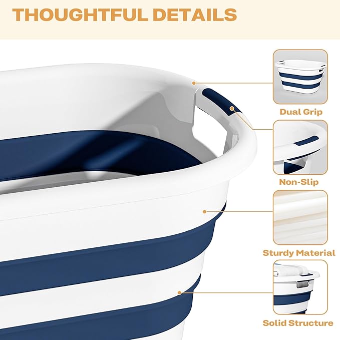 43L(11.5Gallon) Collapsible Laundry Basket Plastic, Pop Up Laundry hamper/Storage Container, Foldable Laundry Basket with Large Capacity,Sturdy,Space Saver (Blue, 1 Pack)