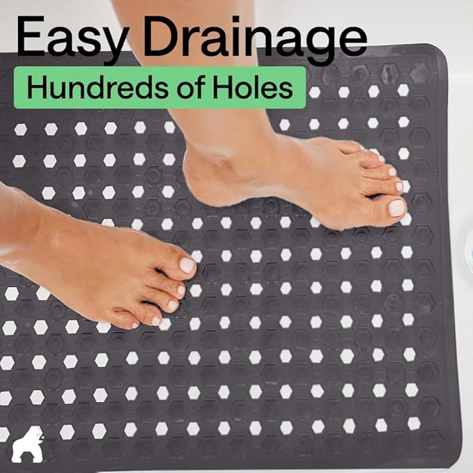 GORILLA GRIP Patented Square Shower Stall Mat, Small Bathtub Floor Mats for Stand Up Showers, Suction Cups and Drain Holes, Machine Wash, Soft on Feet, Bathroom Accessories 21x21 Inch, Charcoal Opaque