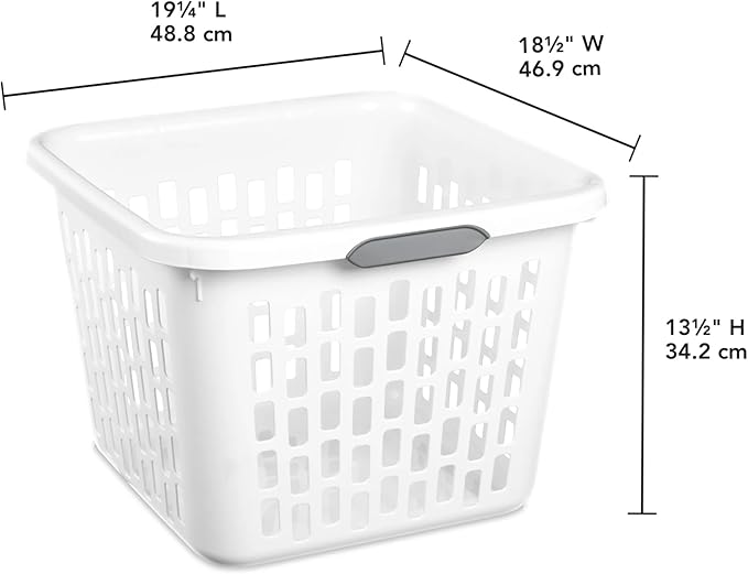 1.5 Bushel Square Plastic Laundry Basket with Two Comfortable Handles, White