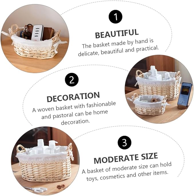 Woven Storage Basket for Desktop Organization Handcrafted Natural Beige Basket for Toys Cosmetics and Snacks Stylish Home Office Decor and Practical Storage