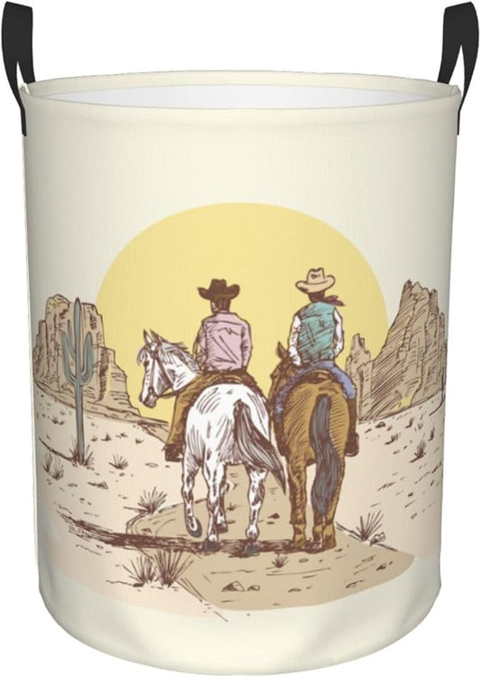 Western Cowboy Laundry Basket Room Décor Hamper Clothes Storage Bucket Toy Organizer Foldable Waterproof Bathroom Laundry Storage Bedroom Large