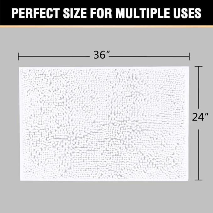 H.VERSAILTEX Bath Mats for Bathroom Non Slip Luxury Chenille Ultra Soft Bath Rugs 24x36 Absorbent Non Skid Shaggy Rugs Washable Dry Fast Plush Area Carpet Mats for Indoor, Bath Room, Tub - Pure White