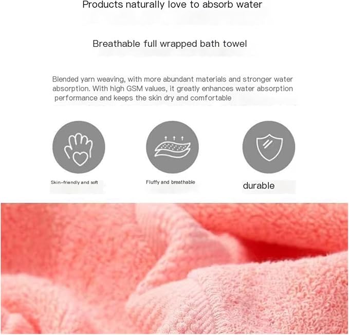 2 Pack Cotton Bath Towels, Absorbent & Soft, Long Staple Cotton, 70x140cm for Adults(Pink Blue)