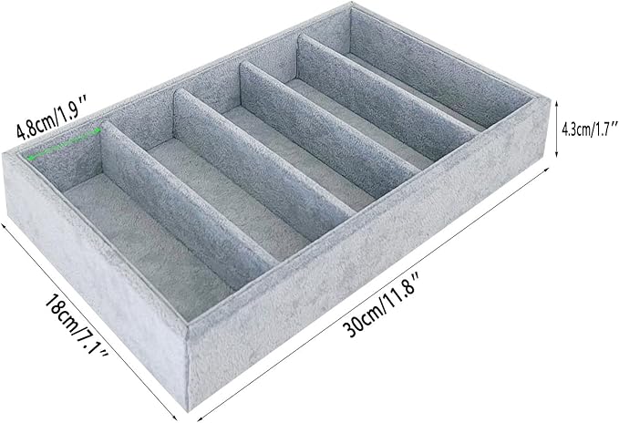 5-Slot Luxurious Gray Velvet Premium Grade Drawer Divider Eyewear Storage Sunglasses Jewelry Tray Organizer