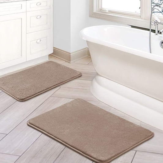 H.VERSAILTEX Bath Mat Memory Foam Set Bathroom Rug Set Flannel Velvety Bath Mat Luxury Extra Soft and Absorbent Non Slip Rugs for Bathroom/Bedroom Washable(2 Pack- 20"x 32"/ 17"x 24", Taupe)