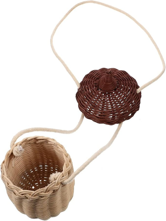 1pc Mini Acorn Satchel Rattan Basket Lid Boys and Girls Foraging Bag Rattan Decor Woven Storage Basket Cottagecore Accessory