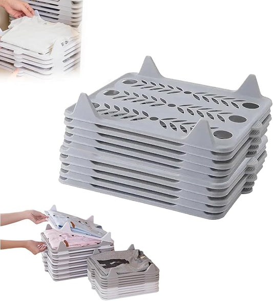5/10 Pack Stackable Closet Organizer - Interlocking Shirt Folding Boards & Shelf Dividers, Space-Saving Wardrobe for T-Shirts, Jeans, Sweaters, Perfect for Home, Apartment (10, Grey, 15 * 11.5 inch)