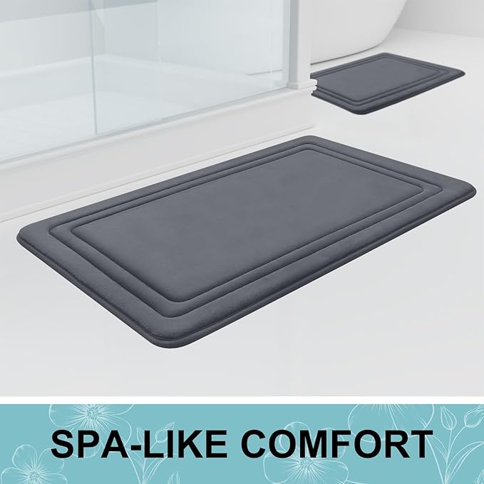 Grandaily Memory Foam Bath Mat Rug 30x20, Ultra Soft, Non-Slip and Absorbent Bathroom Rugs, Machine Wash Dry, Comfortable Bath Carpet for Bathroom Floor, Tub and Shower, Dark Grey