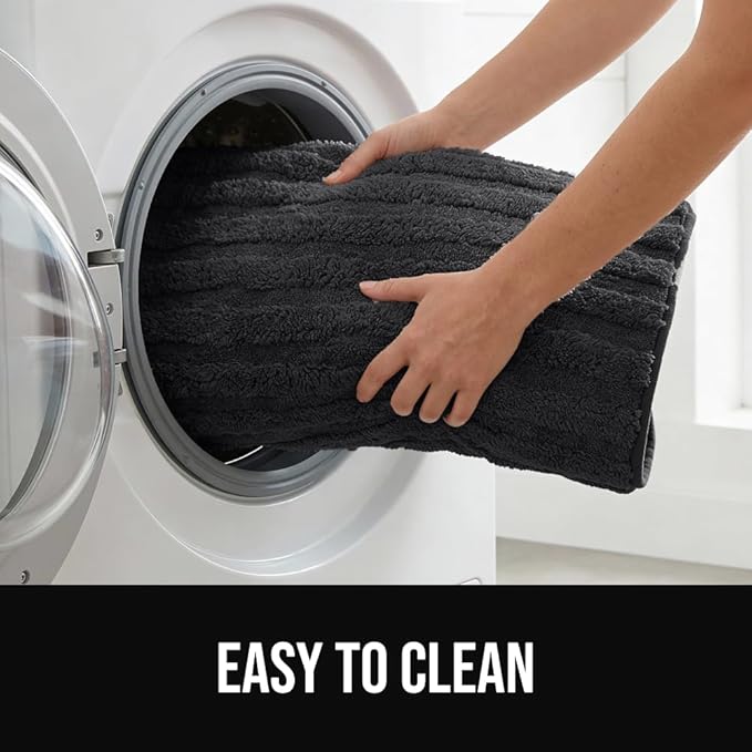 GORILLA GRIP Textured Backing Bathroom Rugs, Soft Memory Foam Absorbent Striped Bath Mats Set of 2, Machine Washable Fade Resistant, Floor Bathmat, Home Decor Shower Essentials, Black 24x16 and 30x18