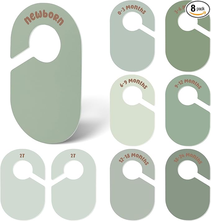 Baby Closet Dividers, Double Sided Nursery Clothes Size Separators for Newborn to 2T, Round, Green, 8 Pcs