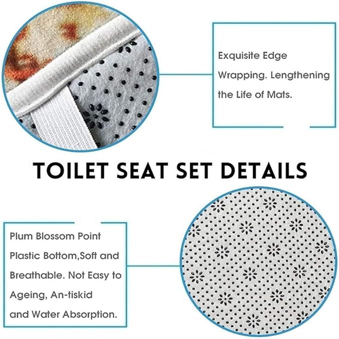 4 Pieces Cute Frog and Lotus Flower Shower Curtain Set Bathroom Mats Set, Non-Slip Rug Carpet Toilet Cover Shower Curtain