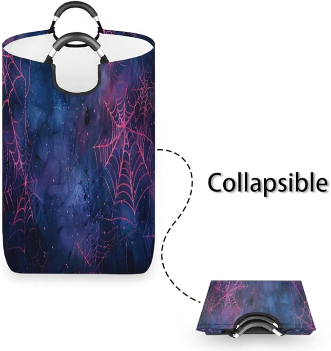 Spiders Web Purple Laundry Hamper,Large Round Halloween Storage Basket,Collapsible Basket Bins for Dirty Clothes Kids Toys Baby Blanket Organizer Nursery Bedroom Bathroom Decor