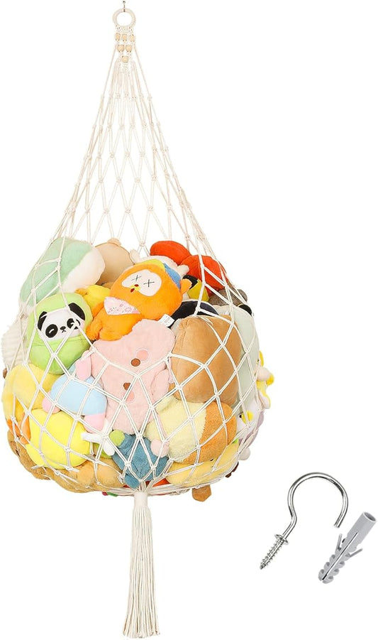 Stuffed Animal Storage Hammock Plushie Net Large Stuffed Animal Net Corner for Kids' Wall Room Decor Hanging Toy Storage Plushie Net Organizer Holder Kids Baby Nursery Wall Bedroom Home Decor (1 Tier)