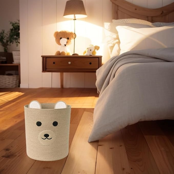 Bear Basket for Nursery, Baby Baskets for Storage, Baby Shower Baskets, Laundry Basket, Storage Hamper for Children Kids Toy Plant Indoor Corner (Light Brown)
