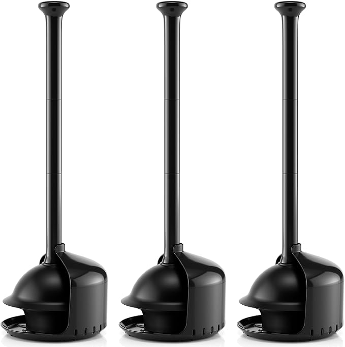 3Pack Toilet Plunger with Holder,Plungers for Bathroom with Holder,Plunger with Cover,Bathroom Decor，Bathroom Accessories，Toilet Bowl Cleaners,Bright Black(19inch)
