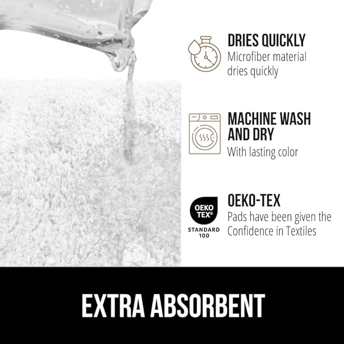 GORILLA GRIP Bathroom Rugs, 36x24, Ultra Soft Absorbent Mat, Thick Plush Bath Rug, Machine Washable, Microfiber Quick Dry, Mats for Shower, Bathtub and Floor, Home Decor Accessories, White