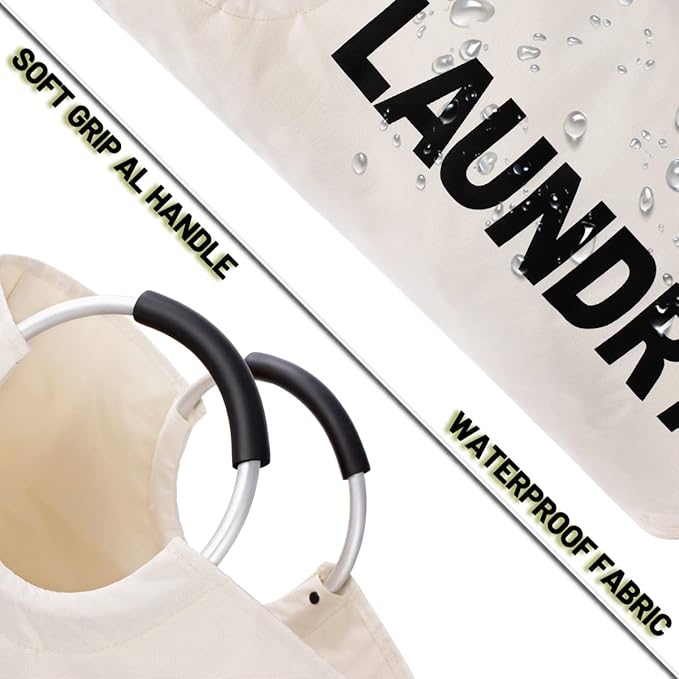 Twira 100L Large Laundry Basket, Laundry Hamper Stands Up Well, Laundry Bag with Padded Handles, Waterproof Clothes Bin Collapsible, Clothes Hamper for Bathroom, Laundry, College (Beige)