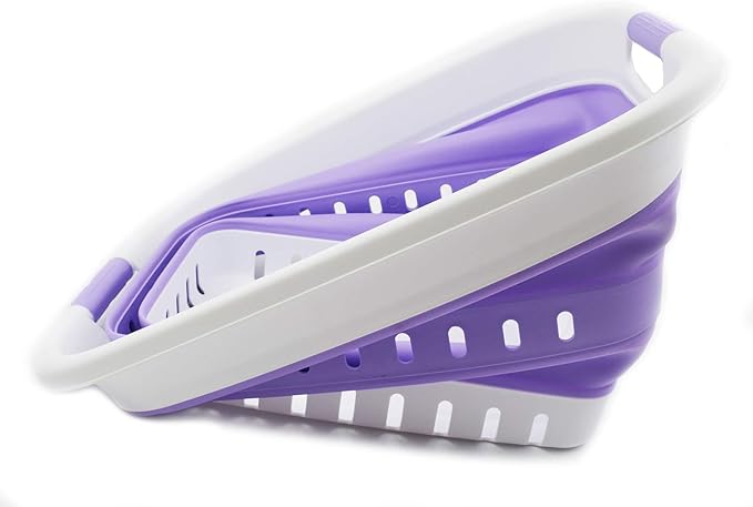 SAMMART 37L (9.77 gallon) Collapsible Plastic Laundry Basket - Foldable Pop Up Storage Container/Organizer - Space Saving Hamper/Basket (1, White/Lt. Purple)