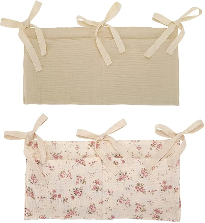 Eforcase 2PCS Baby Crib Organizer Cot Caddy Bed Storage Bag Hanging Pocket Diaper Nursery Organizer Bed Hanging Organizer Bag