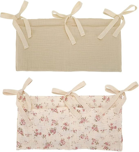 Eforcase 2PCS Baby Crib Organizer Cot Caddy Bed Storage Bag Hanging Pocket Diaper Nursery Organizer Bed Hanging Organizer Bag