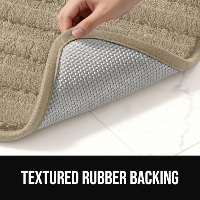 GORILLA GRIP Textured Backing Bathroom Rugs, Soft Memory Foam Absorbent Striped Bath Mats, Machine Washable & Fade Resistant, Bathmat Accessories for Floor, Home Decor Shower Essentials, Beige 30x18