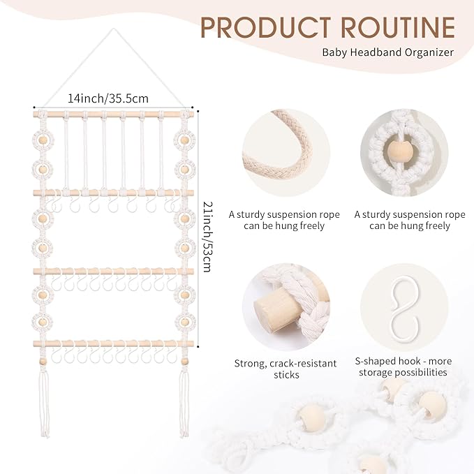 POVETIRE Headband Holder Bow Organizer for Girls Hair Bows, Baby Bow Hanger for Girls Hair Accessories Organizer Storage Wall Hanging Decor for Nursery Baby Girls Toddler Room