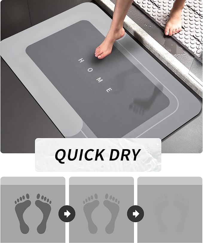 2PCS Absorbent Bath Mat Magic Rug Sets, Quick Drying Bath Mat Non-Slip Floor Rug Rubber Backed for Bathroom Kitchen Shower Sink, Water Absorbent (19.7''x23.6''+19.7''x31.9'', Light Gray)