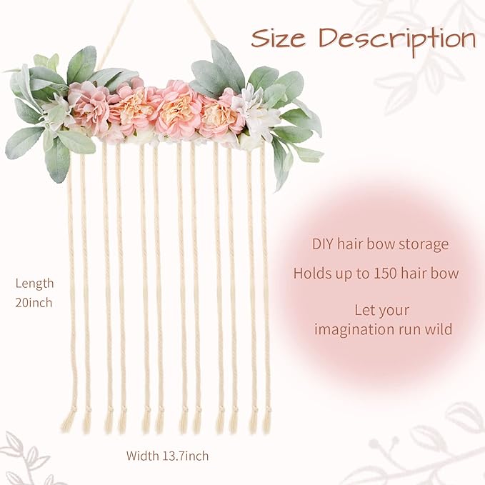 POVETIRE Bow Holder for Girls Hair Bows, Clips Hanging Organizer Baby Headband Storage Hair Accessory Display for Wall Room Baby Nursery Decors (Flower)