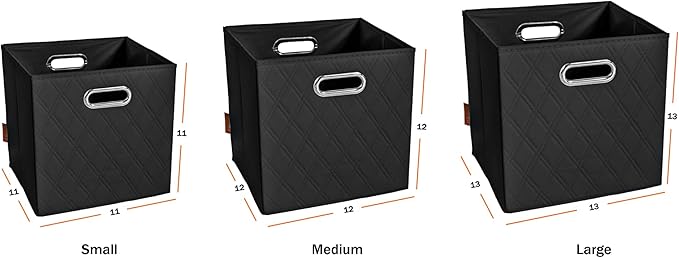 FH Group JIAessentials 11" Faux Leather Foldable Storage Cube Bins Set of 2 – Black Diamond Patterned Organizers with Handles for Closet & Shelves