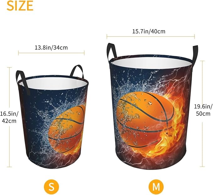 Sport Basketball Ball Round Laundry Hamper Storage Basket Toys Clothes Organizer Bin For Home Bathroom Bedroom Dorm Nursery, 38l