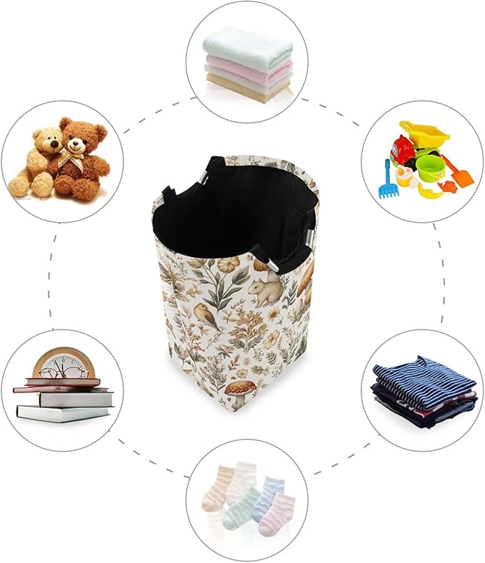 Mushrooms Berries Large Laundry Hamper Basket, Collapsible Laundry Bag Storage Bins Baskets with Handles for Laundry, Bedroom, Home Decor
