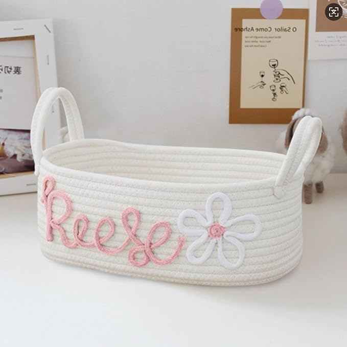 Personalized Woven Storage Basket With Name Baby Toy And Nursery Storage Basket， Personalized Baby Handmade Gift Baskets，Custom Baby Shower Basket Gift(32 * 15 * 11cm)