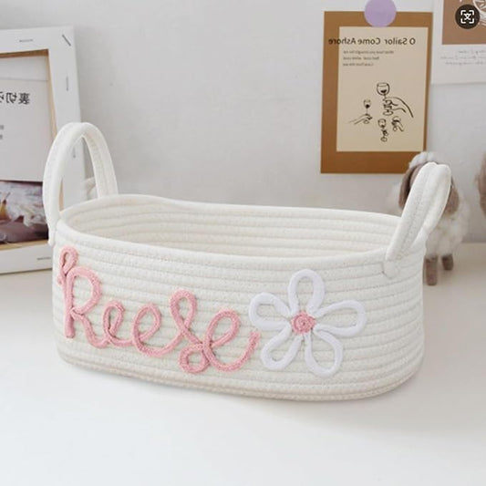Personalized Woven Storage Basket With Name Baby Toy And Nursery Storage Basket， Personalized Baby Handmade Gift Baskets，Custom Baby Shower Basket Gift(32 * 15 * 11cm)