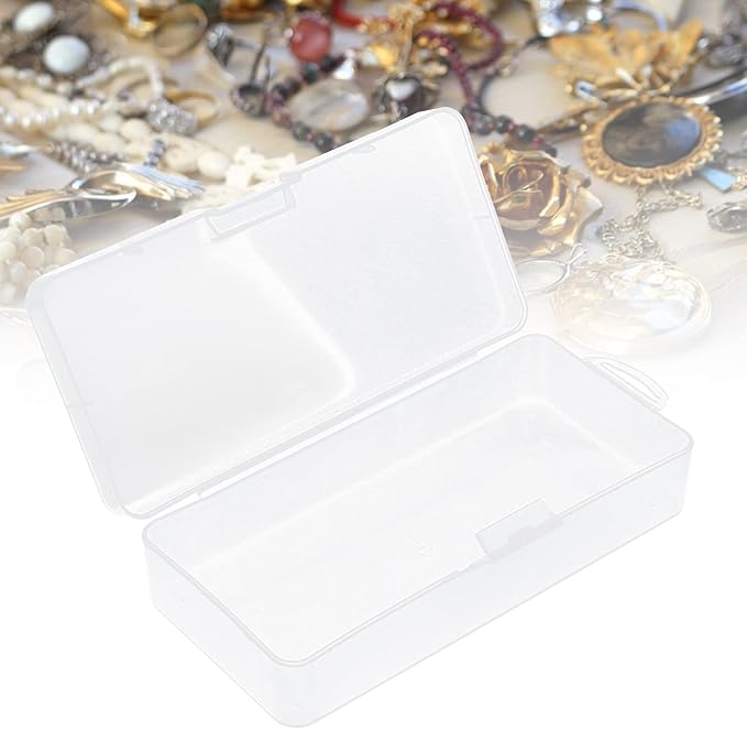 Pssopp 7.2 x 3.5 x 1.8in Rectangular Empty Mini Clear Plastic Organizer Storage Box White Lid with Clear Base for Small Items Other Craft Projects