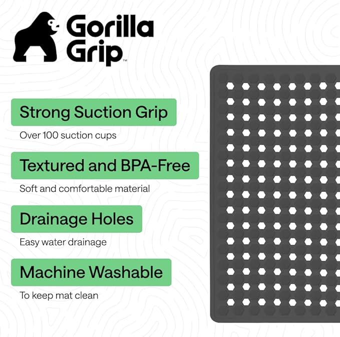 GORILLA GRIP Patented Square Shower Stall Mat, Small Bathtub Floor Mats for Stand Up Showers, Suction Cups and Drain Holes, Machine Wash, Soft on Feet, Bathroom Accessories 21x21 Inch, Charcoal Opaque