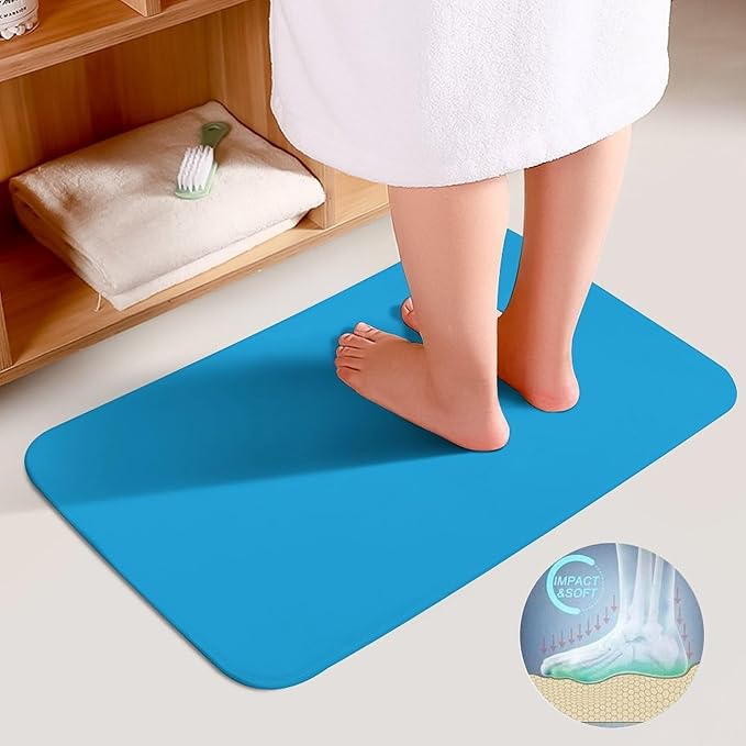 3 Pieces Bath Rug Sets, Sky Blue Trend Color Bathroom Mat Set Non Slip U Shaped Contour Rug & Toilet Lid Cover