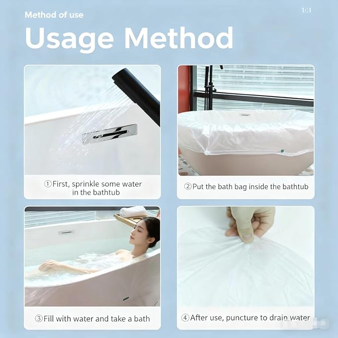 20P Disposable Bathtub Cover for tub Extra Thick Bathtub Liner for tub, Universal Fit for 99.9% Tubs, HDPE Travel Bathtub Water Bag for Hotel, Spa, Home Use 260cm x 120cm tub Liners