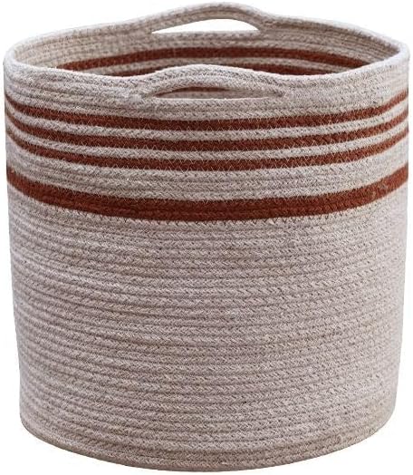 Lorena Canals Basket TWIN for kids' room in Toffee/Natural color. Handmade by artisans in Natural Cotton and Non-Toxic Dyes-Size: 1' x Ø 1'