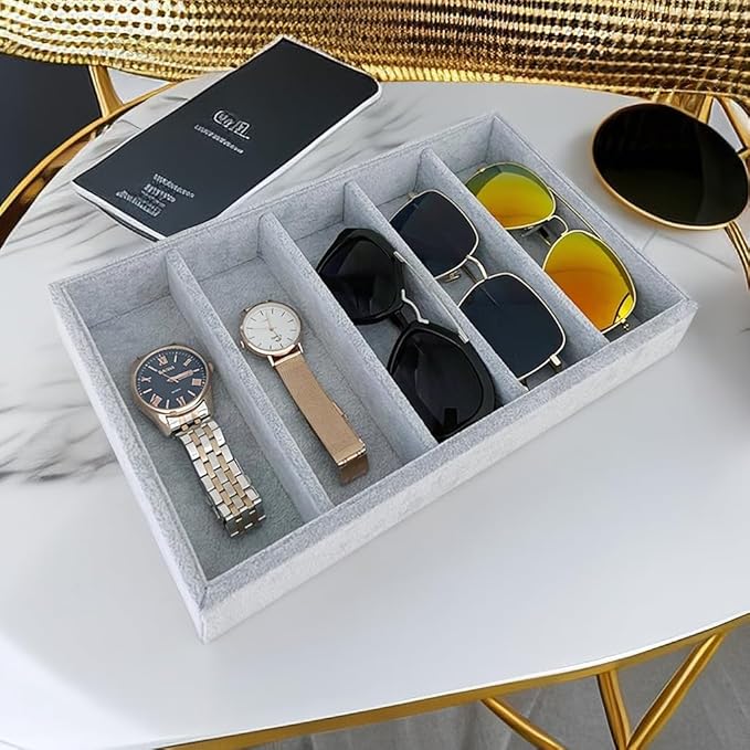 5-Slot Luxurious Gray Velvet Premium Grade Drawer Divider Eyewear Storage Sunglasses Jewelry Tray Organizer