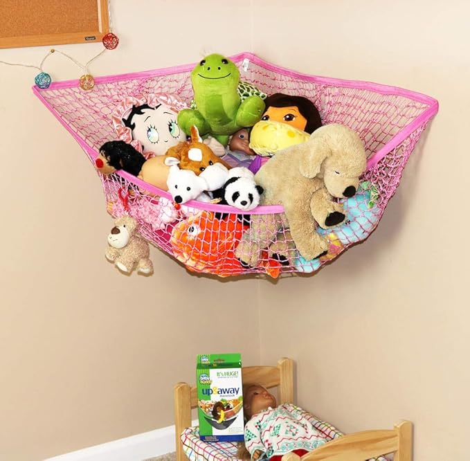 Baby Buddy Stuffed Animal Hammock Storage Net - Corner Space-Saving Toy Organizer for Nursery and Kids Bedroom Organization, Holds 25 Pounds, Easy Wall Mount, Pink