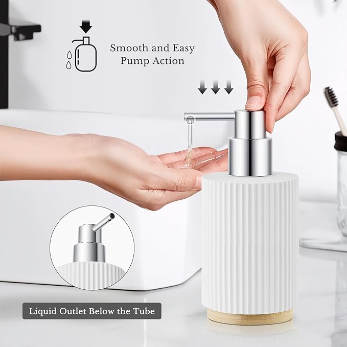 7PCS Bathroom Accessories Set, with Soap Dispenser, Q-tip Holder, Toothbrush Holder, Tumbler, Soap Dish, Vanity Tray, Bathroom Set Complete Organizer Countertop for Modern Decor, White