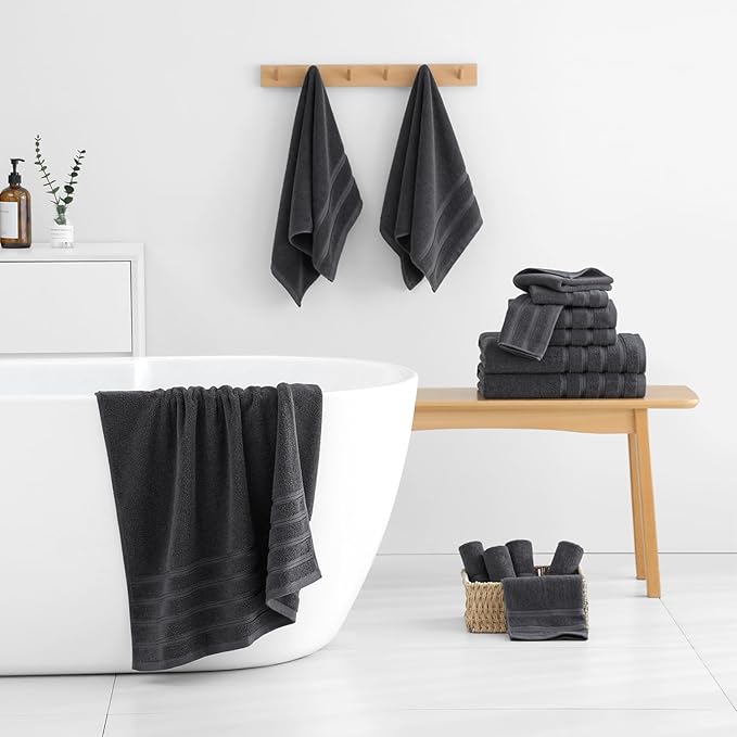 16-Piece Bath Towels Set, 100% Cotton Thick Soft Highly Absorbent Durable, Quick Dry, Bathroom Towels Set (4 Bath Towels, 4 Hand Towels, 8 Washcloths) - Perfect for Daily Use