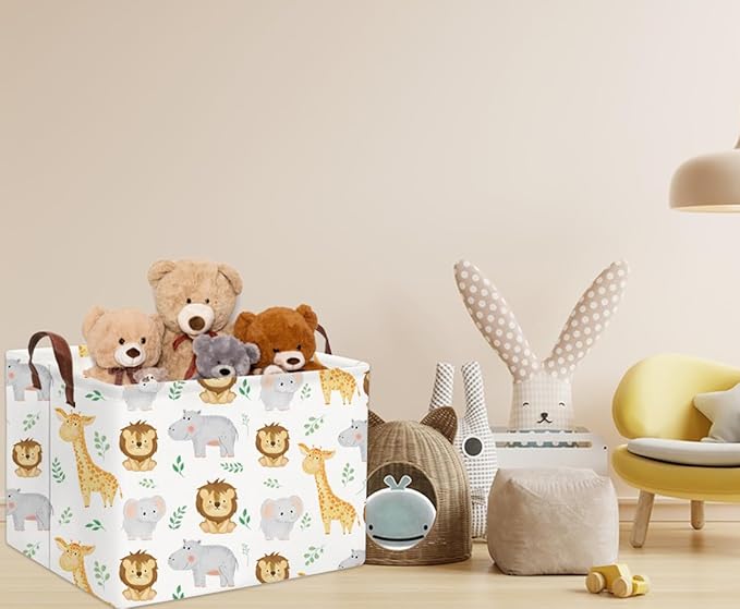 HIYAGON Baby Basket Woodland Toy Storage kids Baby Boy Girls Basket Rectangular Storage Bin Organizer Boxes for Room Decor Books(Baby Hamper)