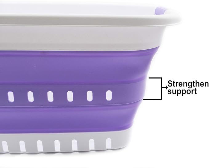 SAMMART 37L (9.77 gallon) Collapsible Plastic Laundry Basket - Foldable Pop Up Storage Container/Organizer - Space Saving Hamper/Basket (1, White/Lt. Purple)
