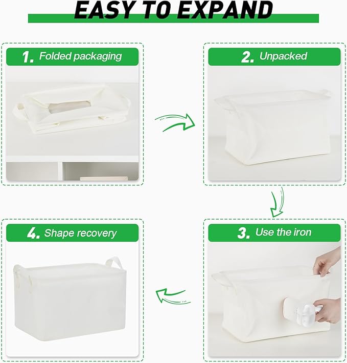 Bidtakay Rectangular Storage Basket,Waterproof Large Storage Bins Box with Handles, Shelf Baskets for Home Office Closet, Decorative Storage Baskets for Home (15"x10"x9"- White)