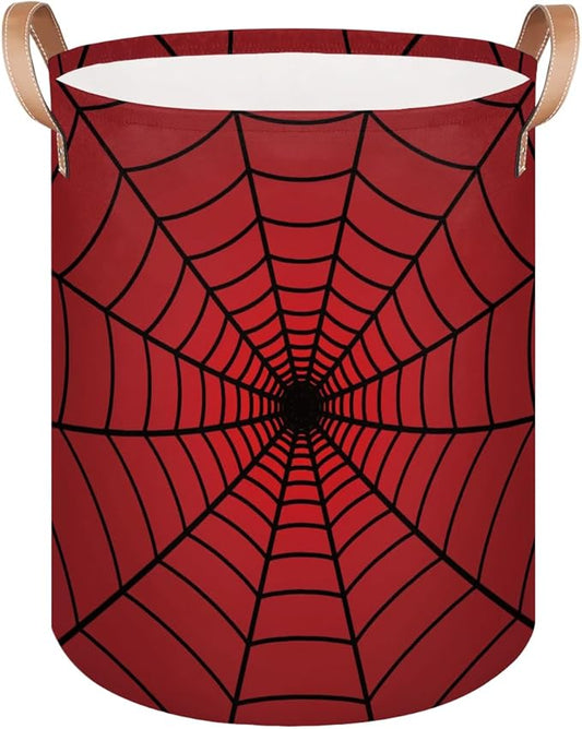 Red Spider Web Laundry Hamper Basket for Boys 18" Collapsible Polyester Sturdy & Lightweight Clothes Storage Bin with Handles for Kids Room Bedroom Bathroom Living