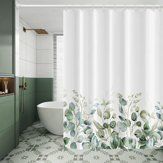 Green Eucalyptus Leaves Shower Curtain Spring Leaf Wild Nature Plants for Bathroom Farmhouse Style Home Decor Waterproof Polyester Fabric Shower Curtain with Hooks, 72x96 Inch