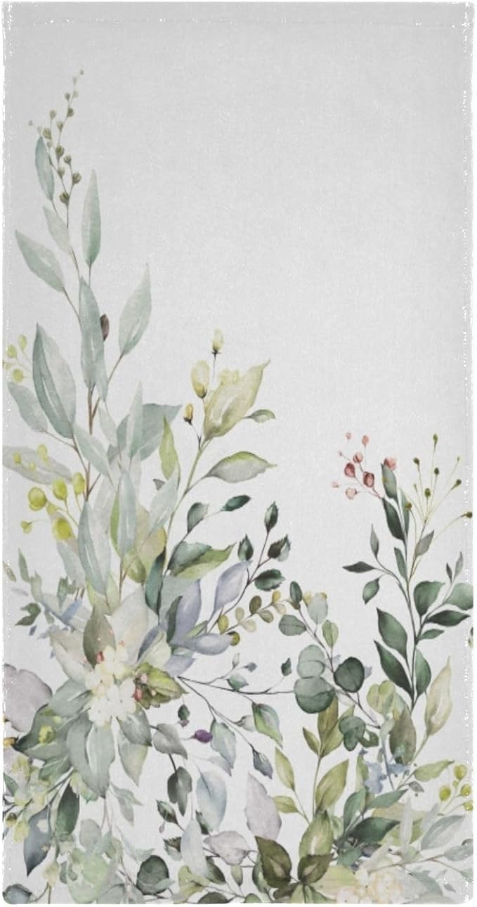 2 Pack Eucalyptus Hand Towels,Microfiber Absorbent Watercolor Sage Green Leave Bathroom Towels,Quick Drying Plant Floral Kitchen Towels,Leaf Hand Towels for Bathroom,Shower,Guest,Face 14"x28"